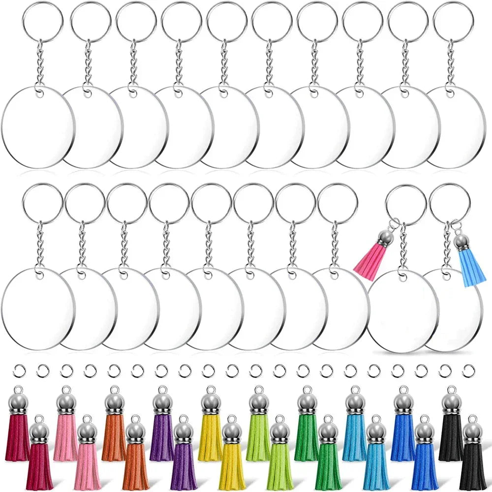 Kit de llaveros acrílicos transparentes con borlas