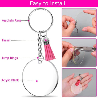 Kit de llaveros acrílicos transparentes con borlas