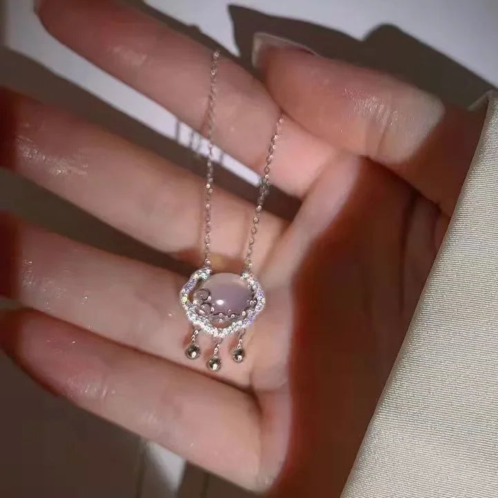 Collar Y2K con lazo rosa, corazón y cristales