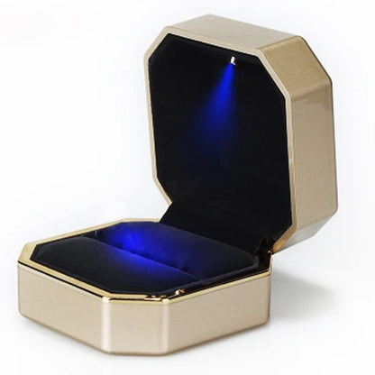 Caja de joyería con luz LED para anillos, collares y regalos
