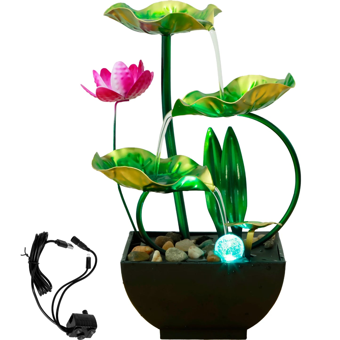 Fuente decorativa de sobremesa con cascada, piedras y luz LED