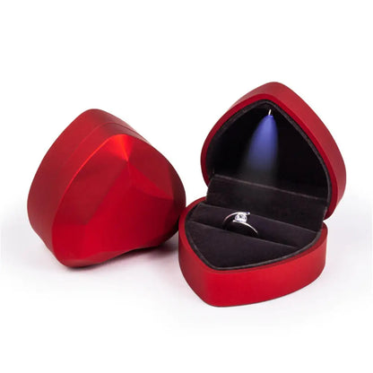 Caja de joyería con luz LED para anillos, collares y regalos