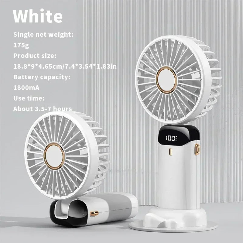 Mini ventilador portátil recargable con pantalla LED y 5 velocidades