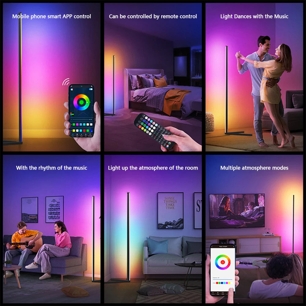 Lámpara de pie LED RGB regulable para esquina
