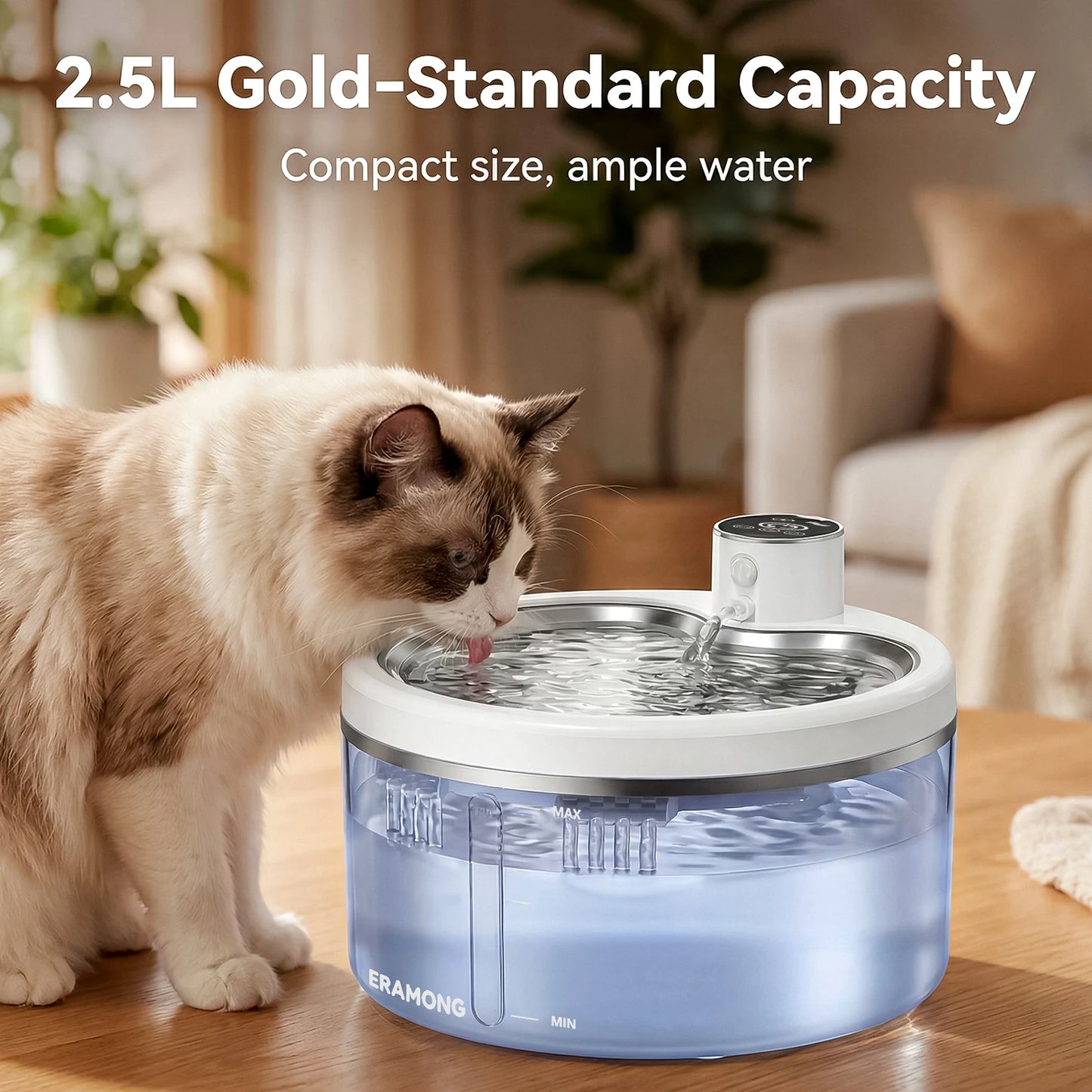 Fuente automática inalámbrica para gatos – 2,5 L con sensor inteligente y 3 modos de flujo
