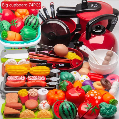 Set de cocina de juguete con frutas y utensilios para niños