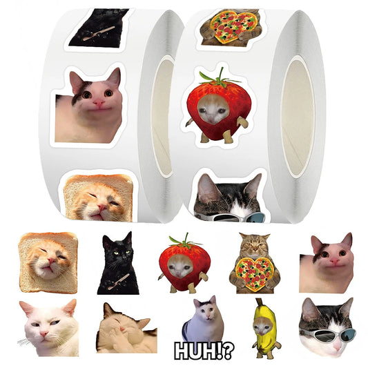 Rollo de 500 pegatinas de gatos meme para recompensas