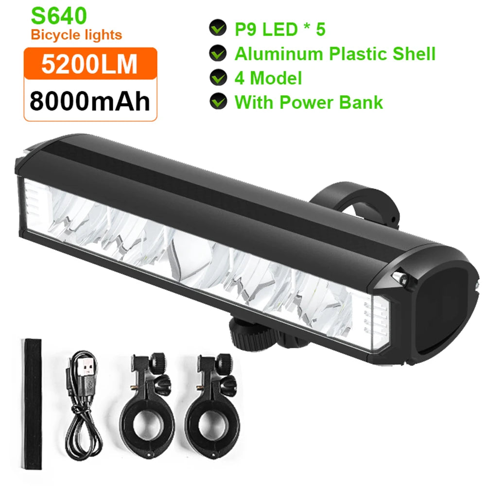Luz delantera recargable para bicicleta 5200LM con batería externa