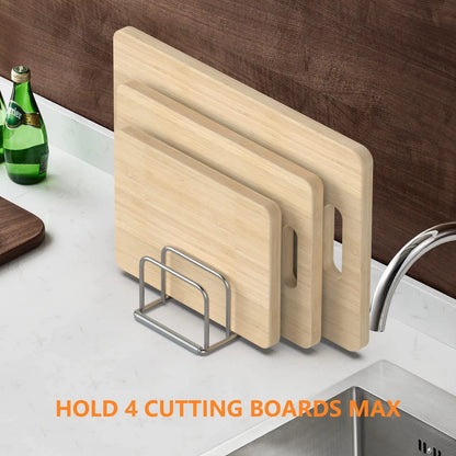 Organizador de cocina de acero para sartenes, bandejas y tablas