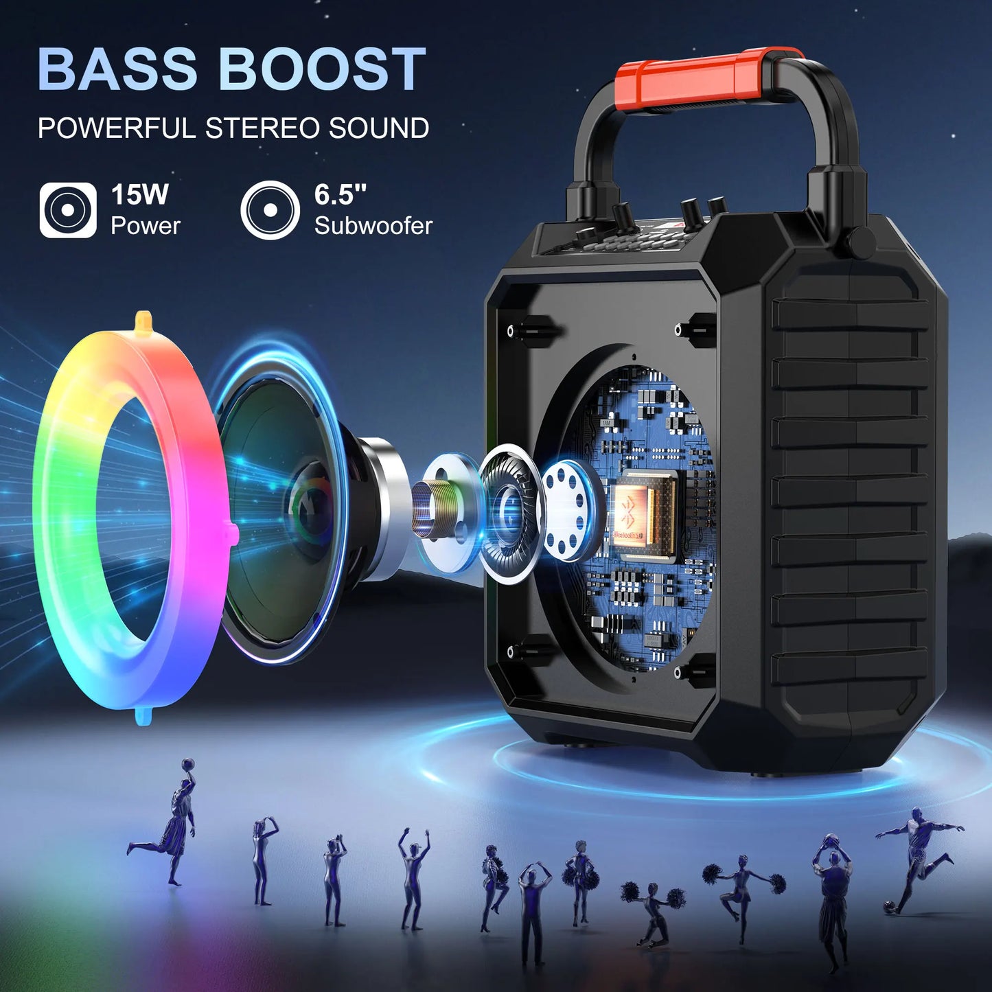 Altavoz karaoke portátil con 2 micrófonos inalámbricos y luces LED