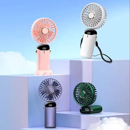 Mini ventilador portátil recargable con pantalla LED y 5 velocidades