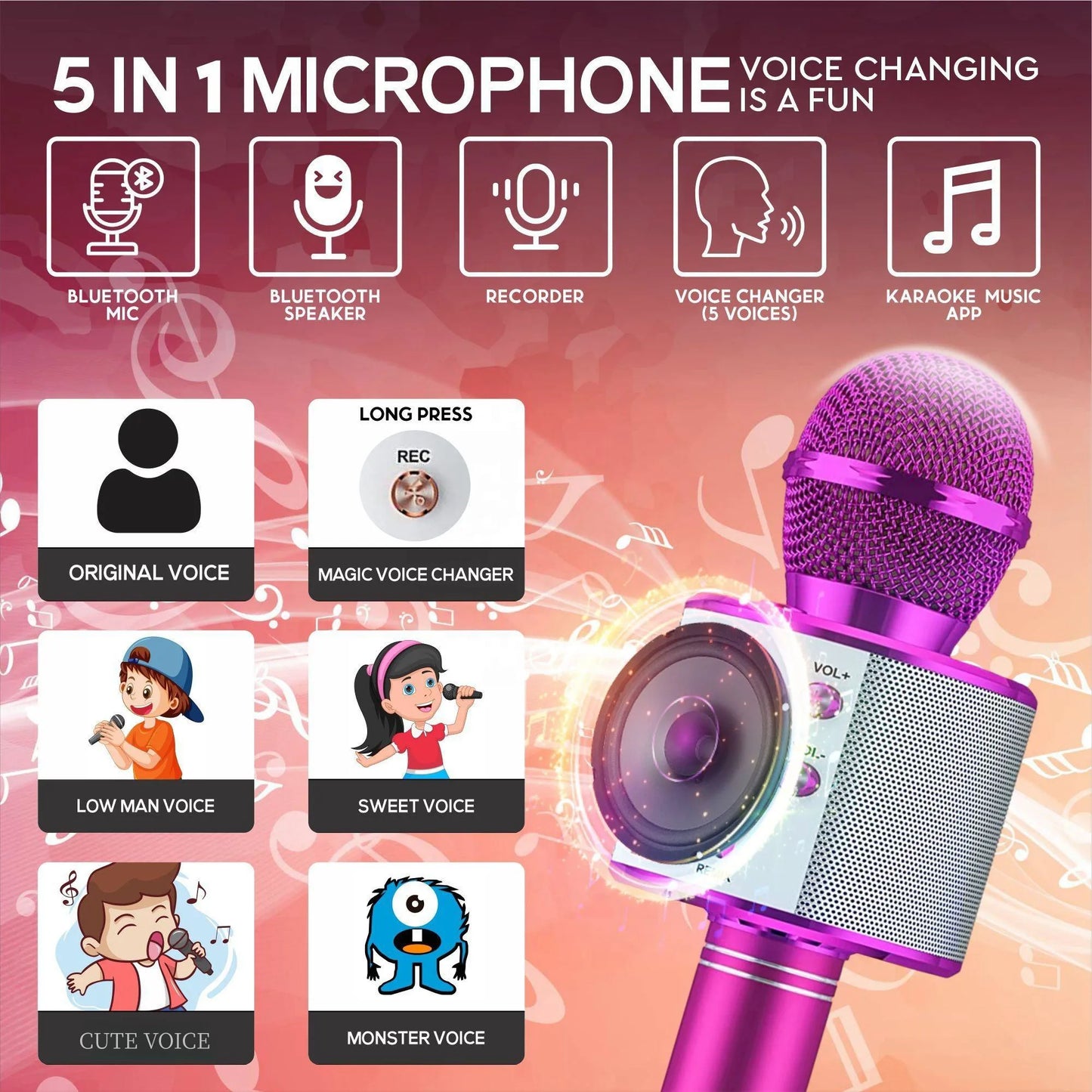 Micrófono karaoke inalámbrico Bluetooth para fiestas