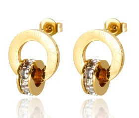 Shiny Zircon pendientes de aro para mujer Trendy Golden acero inoxidable Circle orejaring