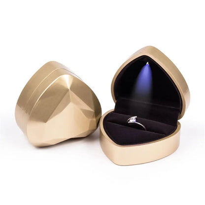 Caja de joyería con luz LED para anillos, collares y regalos