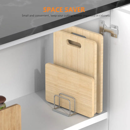 Organizador de cocina de acero para sartenes, bandejas y tablas