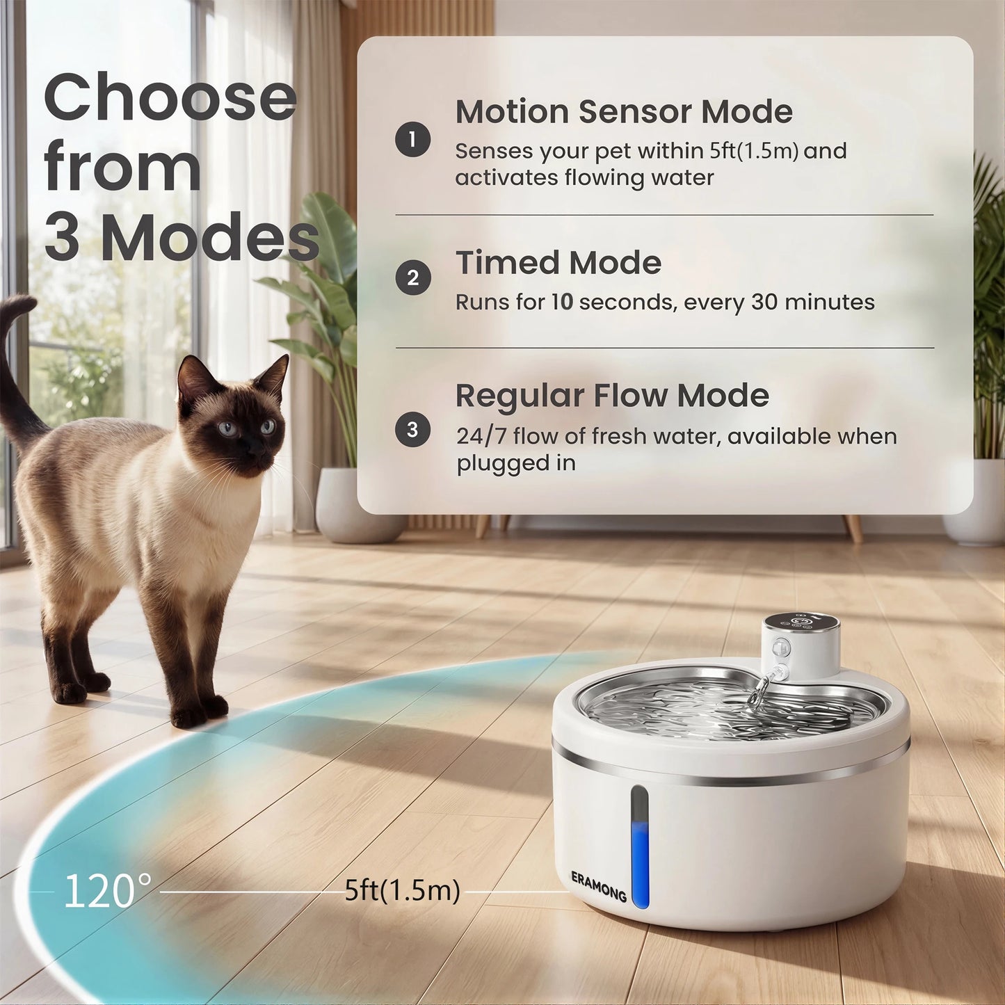 Smart Cat Water Fountain 2.5L Wireless Pet Water Purifier with Motion Sensor Automatic Filtering Large 4000mAh Battery Mute Pump