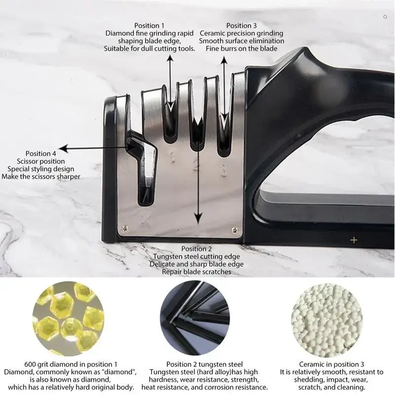 Afilador de cuchillos de cocina 4 en 1 con base antideslizante