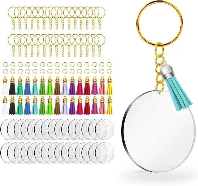 Kit de llaveros acrílicos transparentes con borlas