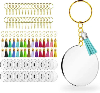 Kit de llaveros acrílicos transparentes con borlas
