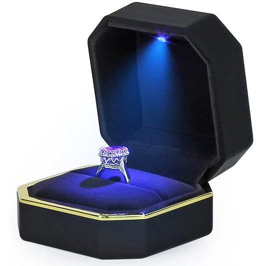 Caja de joyería con luz LED para anillos, collares y regalos