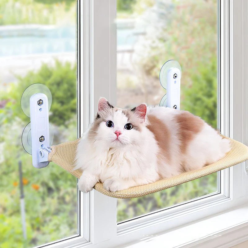 Hamaca de ventana para gatos con ventosas y colchón lavable