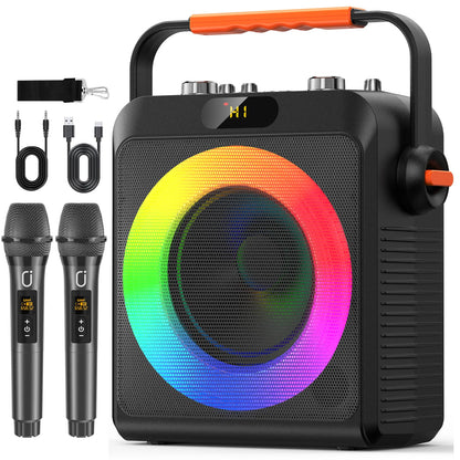 Altavoz karaoke portátil con 2 micrófonos inalámbricos y luces LED