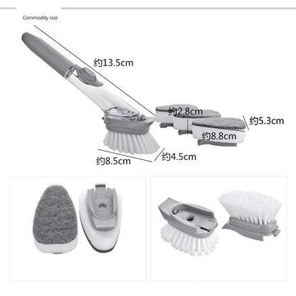 Cepillo de cocina 2 en 1 con dispensador y esponja desmontable