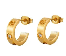 Shiny Zircon pendientes de aro para mujer Trendy Golden acero inoxidable Circle orejaring