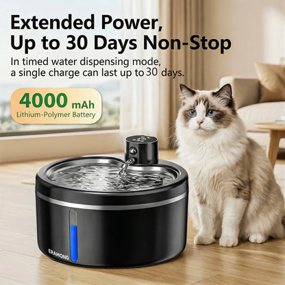 Fuente de agua inalámbrica para gatos de acero inoxidable – 2,5 L con sensor de movimiento y 2 filtros