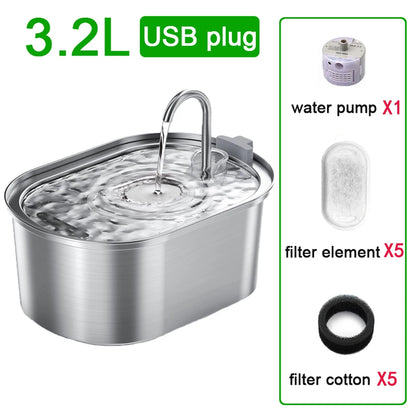 Fuente de agua para gatos de acero inoxidable – 3,2 L con bomba ultrasilenciosa