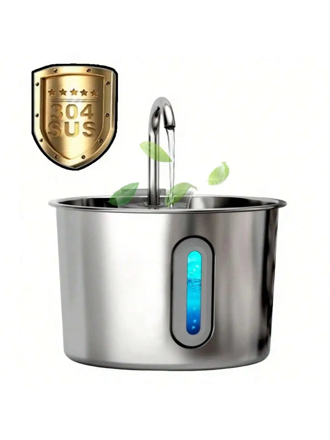 Fuente de agua para gatos de acero inoxidable – 2,2 L / 74 oz con luz LED azul