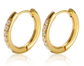 Shiny Zircon pendientes de aro para mujer Trendy Golden acero inoxidable Circle orejaring