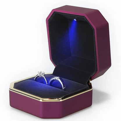 Caja de joyería con luz LED para anillos, collares y regalos