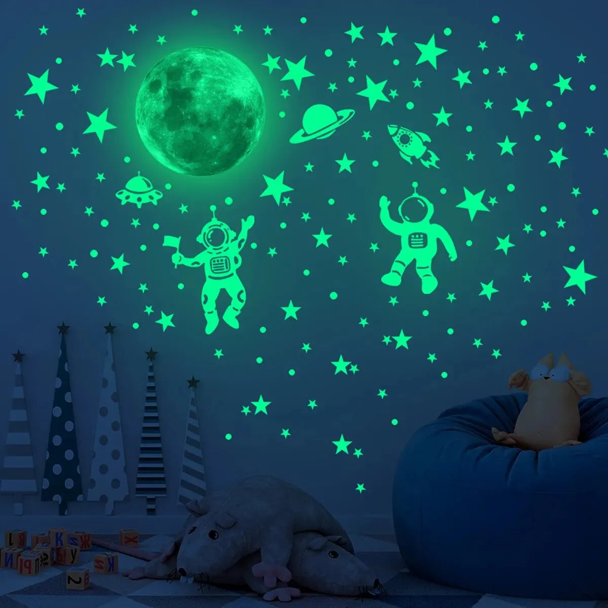 Pegatinas luminosas de luna y estrellas para habitación infantil