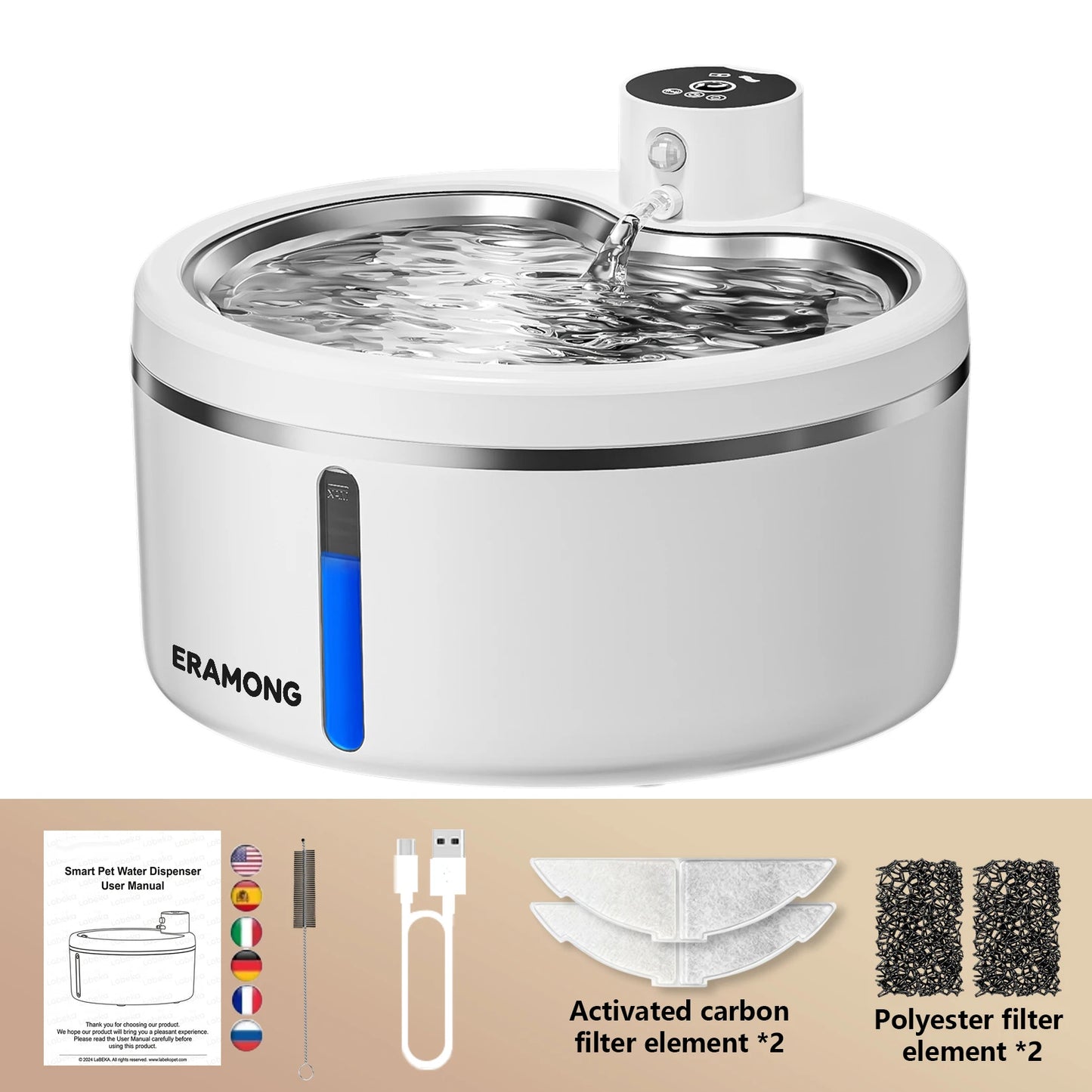 Smart Cat Water Fountain 2.5L Wireless Pet Water Purifier with Motion Sensor Automatic Filtering Large 4000mAh Battery Mute Pump