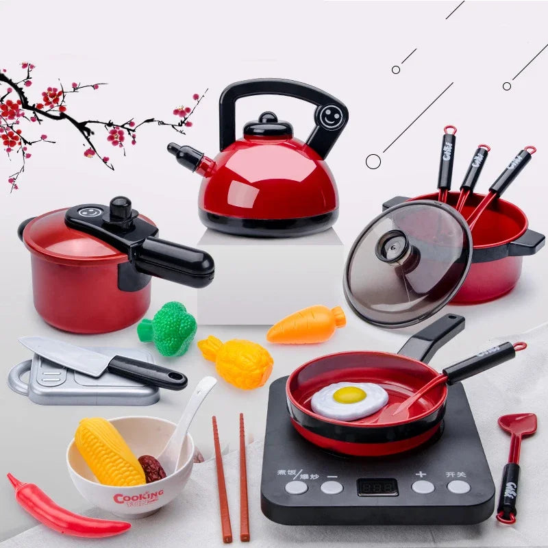 Set de cocina de juguete con frutas y utensilios para niños