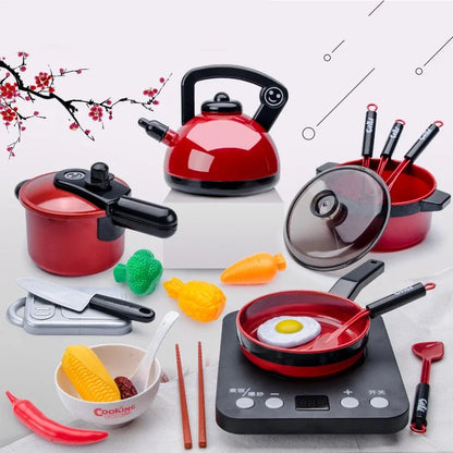 Set de cocina de juguete con frutas y utensilios para niños