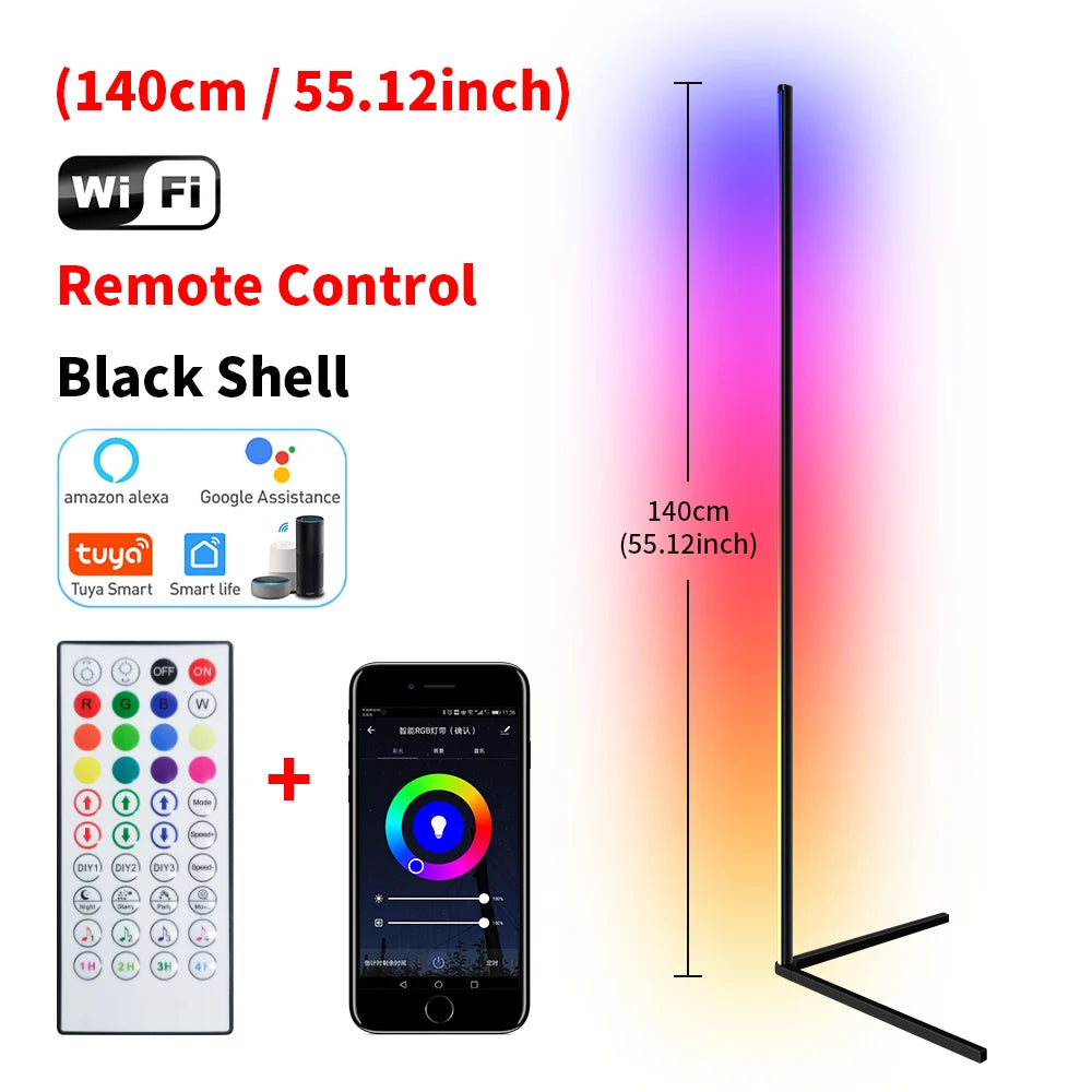 Lámpara de pie LED RGB regulable para esquina