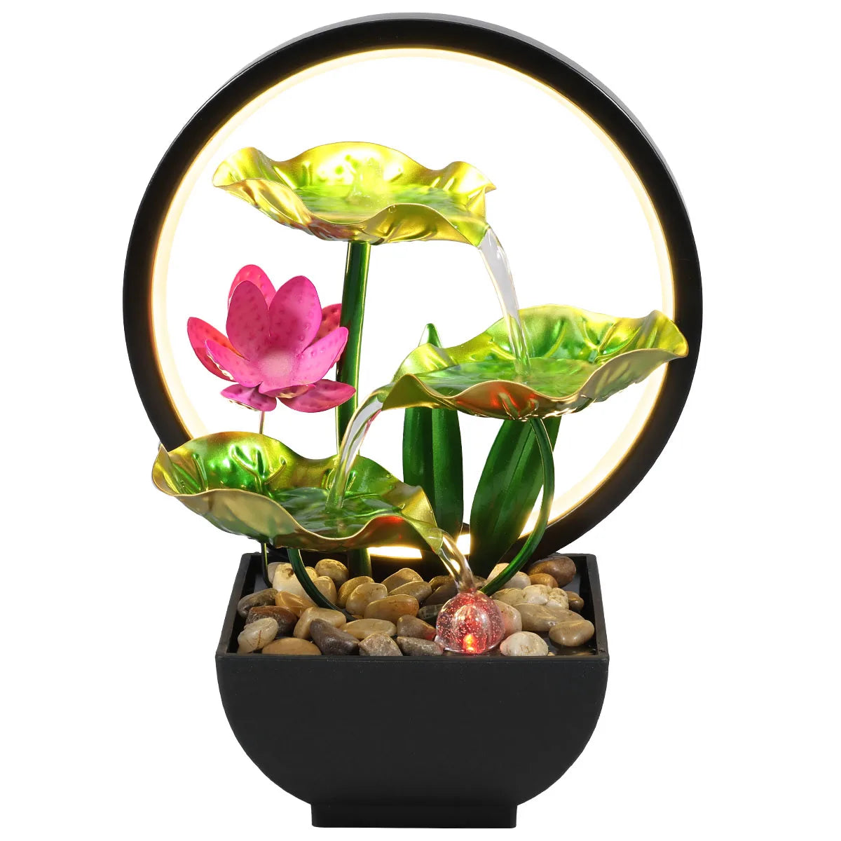 Fuente decorativa de sobremesa con cascada, piedras y luz LED