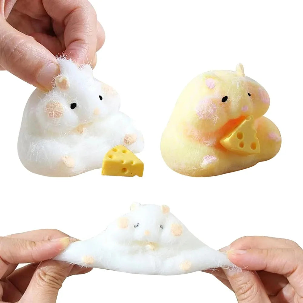 Hámster squishy con queso – juguete antiestrés decorativo