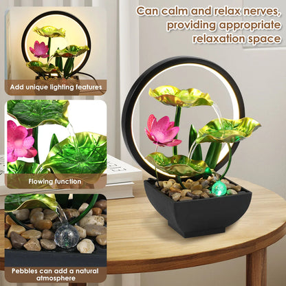 Fuente decorativa de sobremesa con cascada, piedras y luz LED