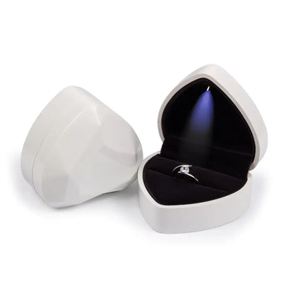 Caja de joyería con luz LED para anillos, collares y regalos