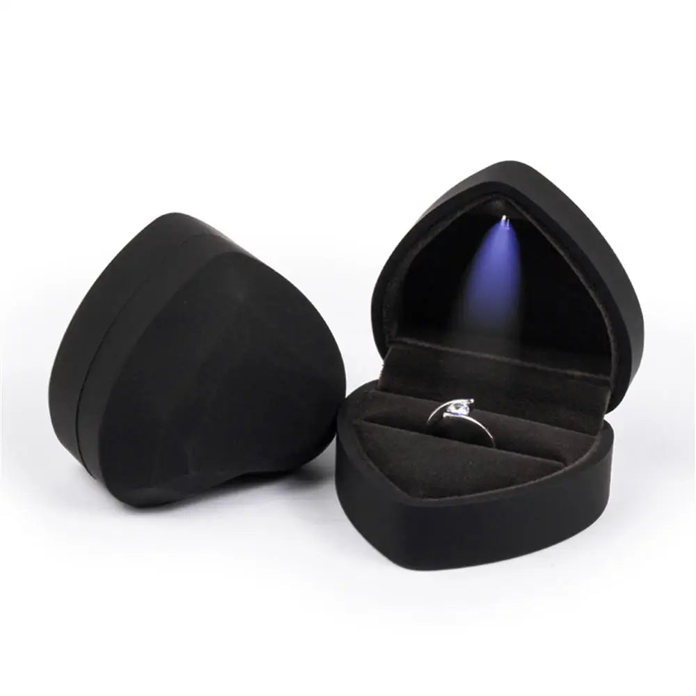 Caja de joyería con luz LED para anillos, collares y regalos