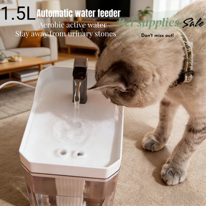 Fuente automática de agua para gatos y perros pequeños – 1,5 L con filtro y conexión USB