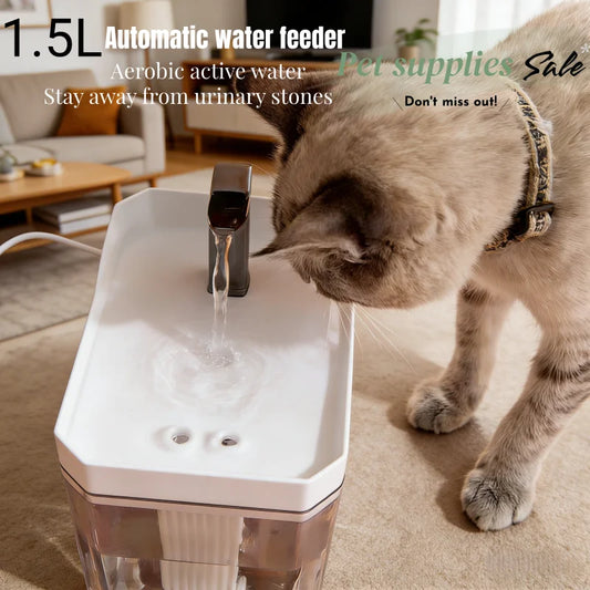 Fuente automática de agua para gatos y perros pequeños – 1,5 L con filtro y conexión USB