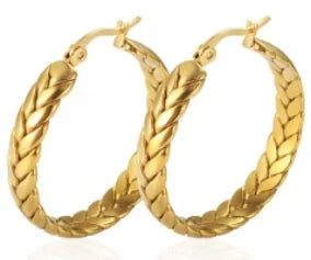 Shiny Zircon pendientes de aro para mujer Trendy Golden acero inoxidable Circle orejaring
