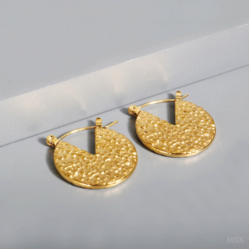 Shiny Zircon pendientes de aro para mujer Trendy Golden acero inoxidable Circle orejaring