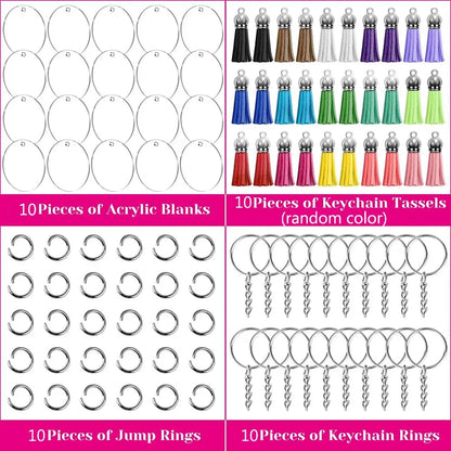 Kit de llaveros acrílicos transparentes con borlas