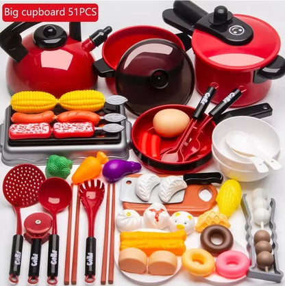 Set de cocina de juguete con frutas y utensilios para niños