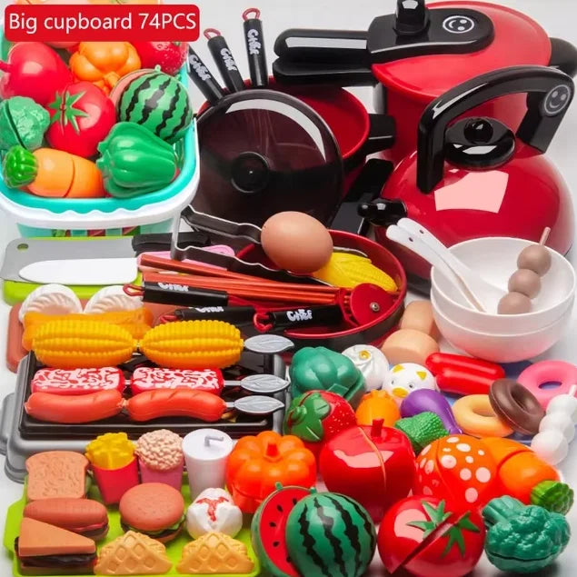 Set de cocina de juguete con frutas y utensilios para niños